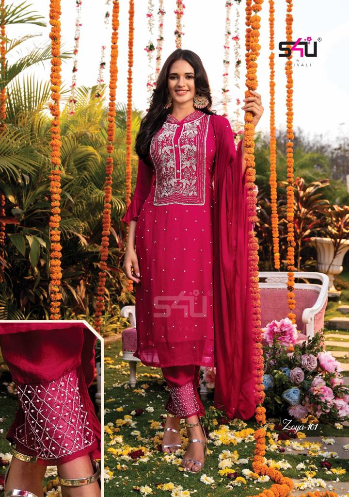 S4u Zoya New Exclusive Wear Georgette Kurti Pant With Dupatta Readymade Collection